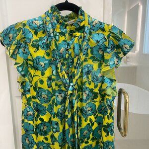 Alice + Olivia Beach Bliss Sunflower Bow Collar Jordana Blouse